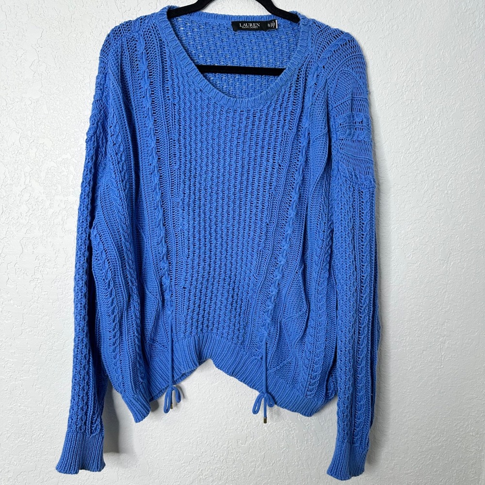 Lauren Ralph Lauren Women Blue Knit Sweater Long Sleeve Pullover Size XL